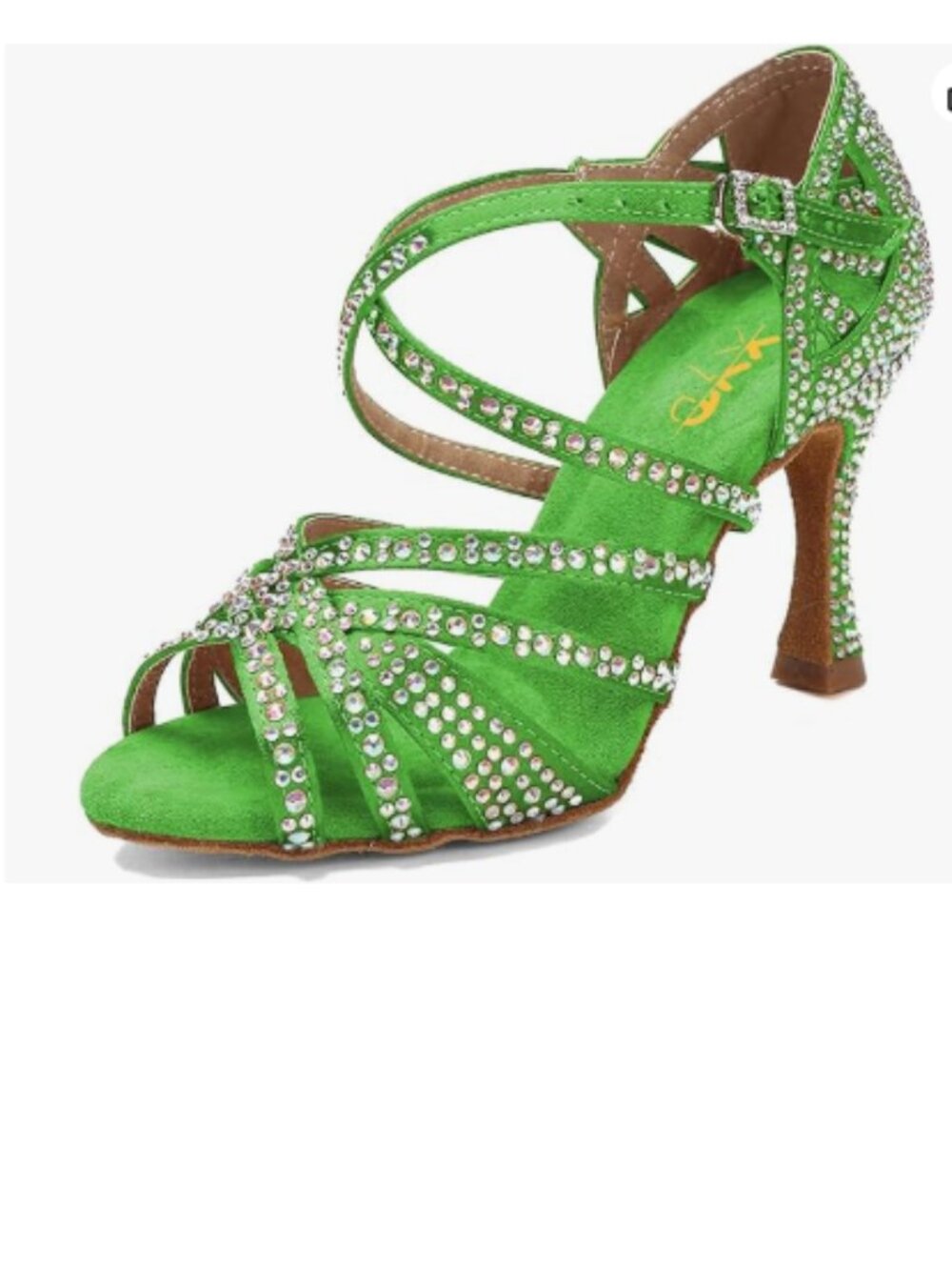 XYD Green Dance Ballroom Latin Jazz Mid Heels Open Toe Rhinestones Sandals
